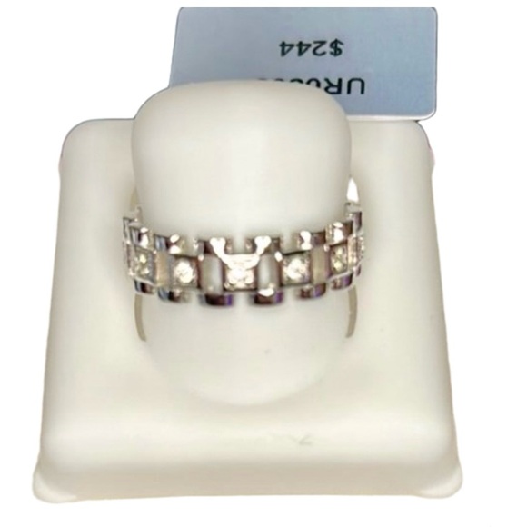 Moissanite And Sterling Silver Presidential or Watchband Style Band Ring | Sz 7 - Picture 2 of 10